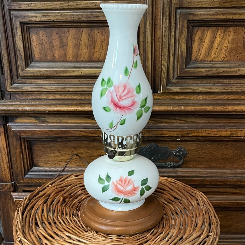 Vintage Hand-Painted Farmhouse Style Hurricane  Lamp